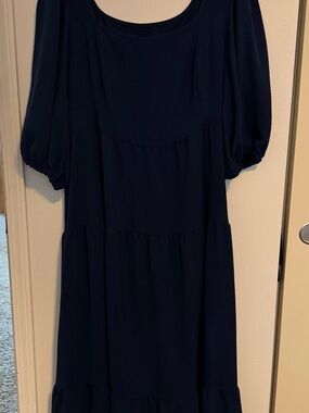 SHEIN Navy Puff-Sleeve Tiered Maxi Dress